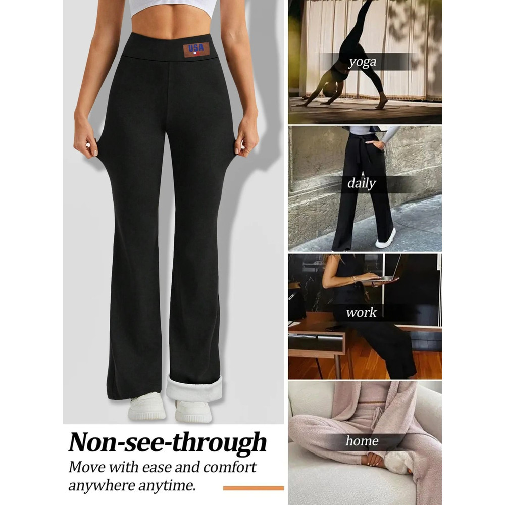 Soft Warm Plush High Waisted Bell Bottom Pants For Winter 3