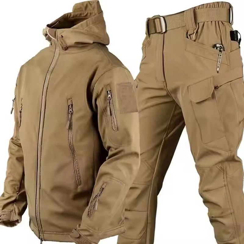 Winter Waterproof Tactical Jacket And Pants Set For Men With Fleece Lining And Outdoor Soft Shell 8
