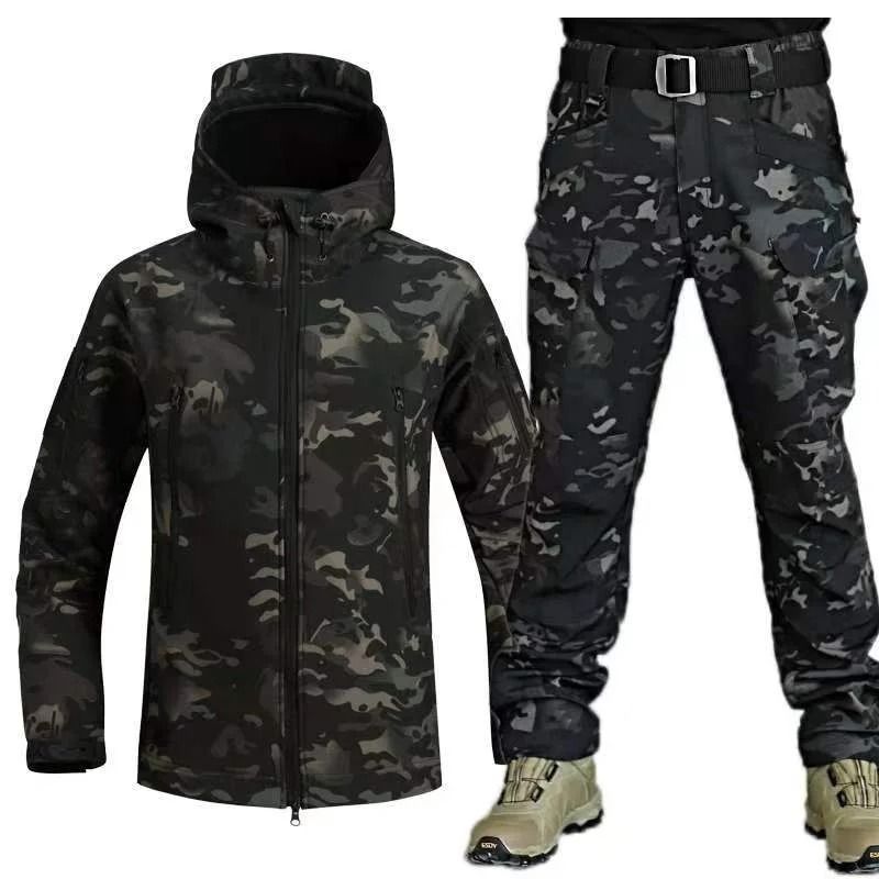 Winter Waterproof Tactical Jacket And Pants Set For Men With Fleece Lining And Outdoor Soft Shell 5