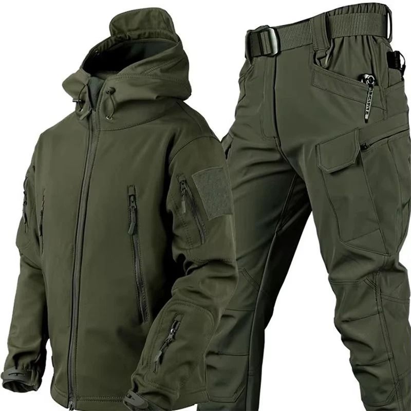 Winter Waterproof Tactical Jacket And Pants Set For Men With Fleece Lining And Outdoor Soft Shell 7