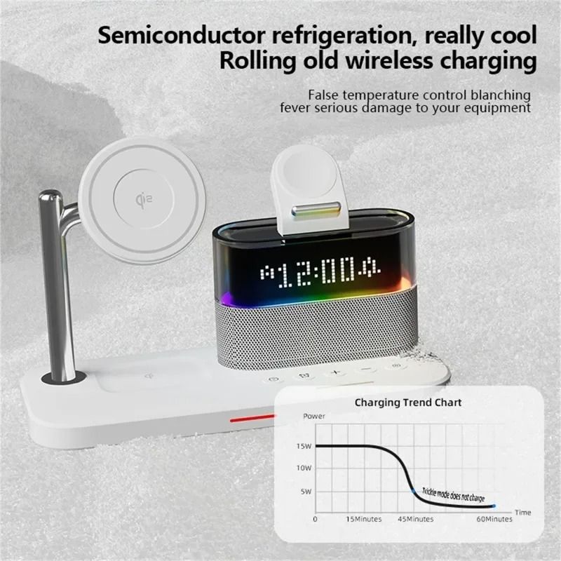 Qi2 5 In 1 Magnetic Wireless Charger Stand With LED Night Light And Alarm Clock For Samsung IPhone 2