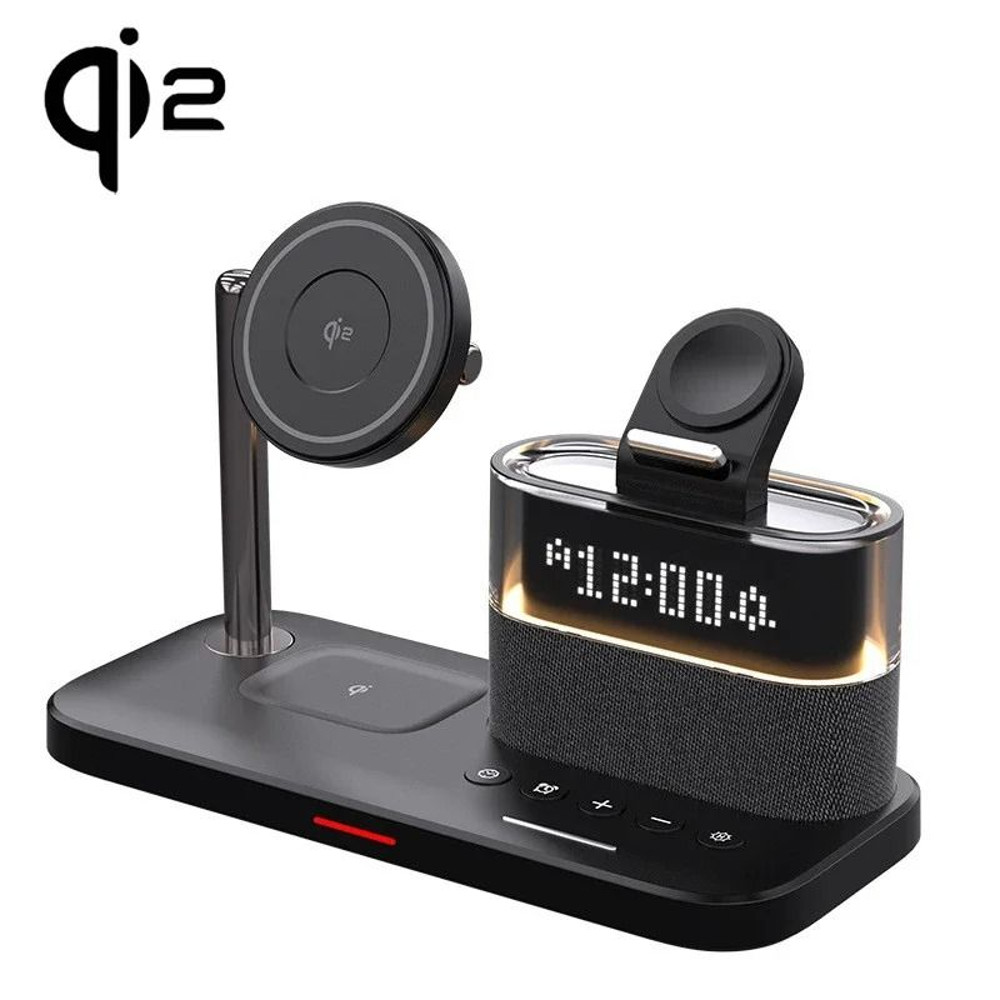Qi2 5 In 1 Magnetic Wireless Charger Stand With LED Night Light And Alarm Clock For Samsung IPhone 9