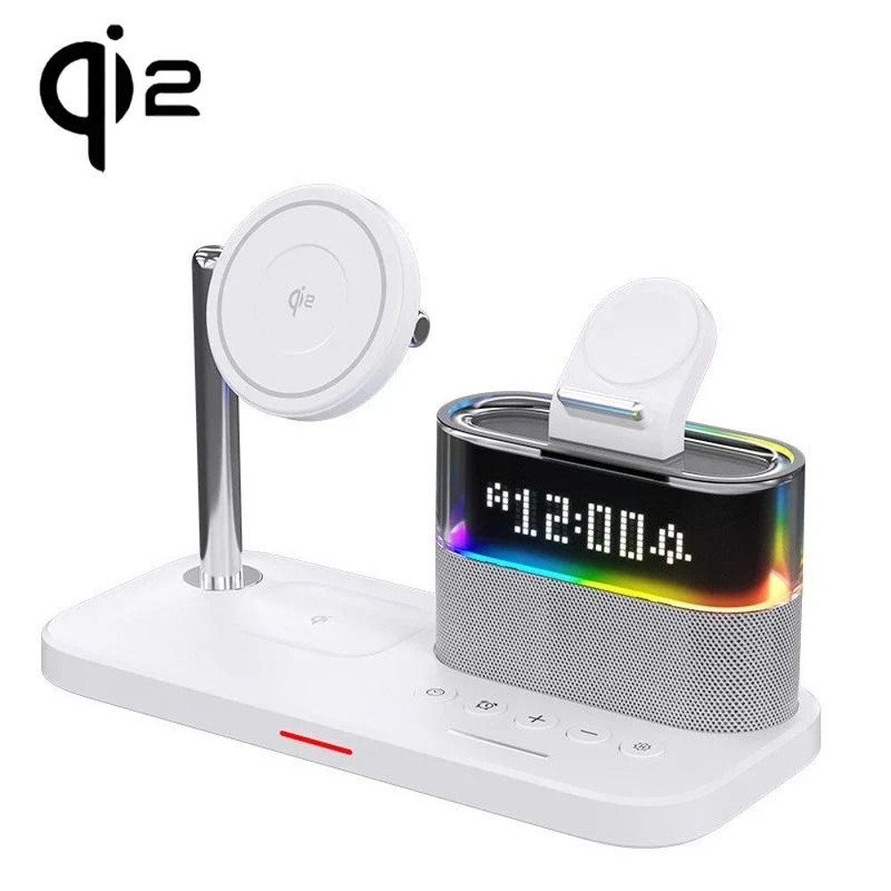 Qi2 5 In 1 Magnetic Wireless Charger Stand With LED Night Light And Alarm Clock For Samsung IPhone 8