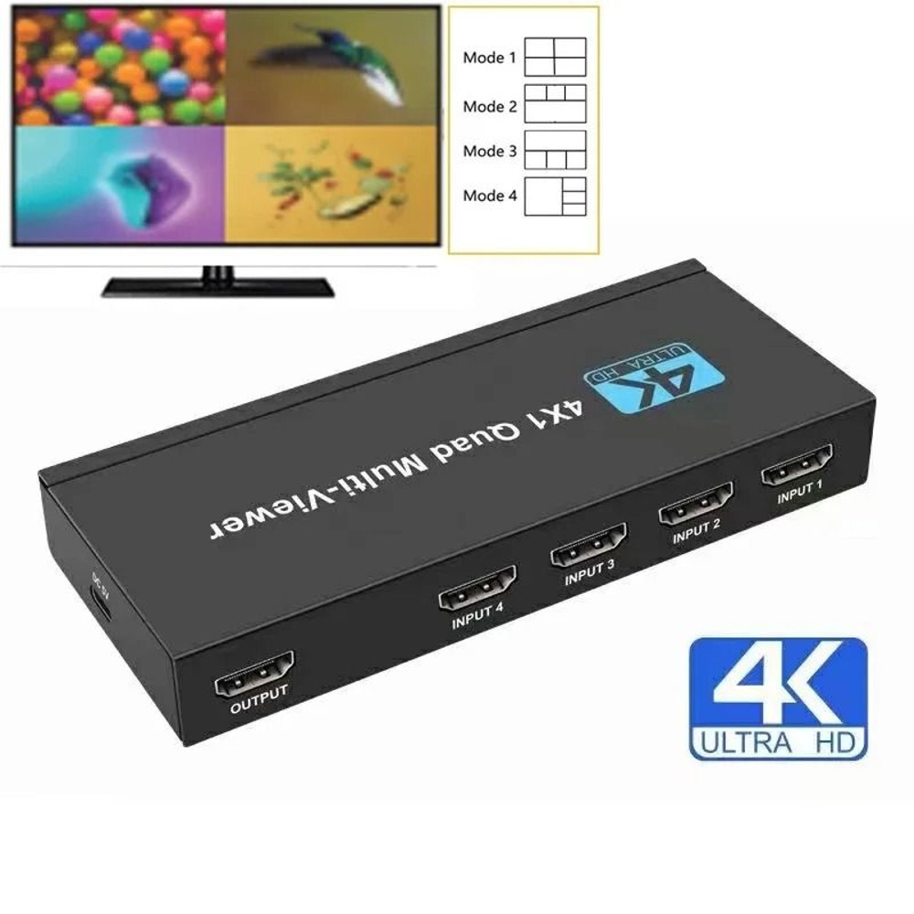 4K HDMI Multiviewer 4x1 Quad Screen Seamless Switcher With Remote 3