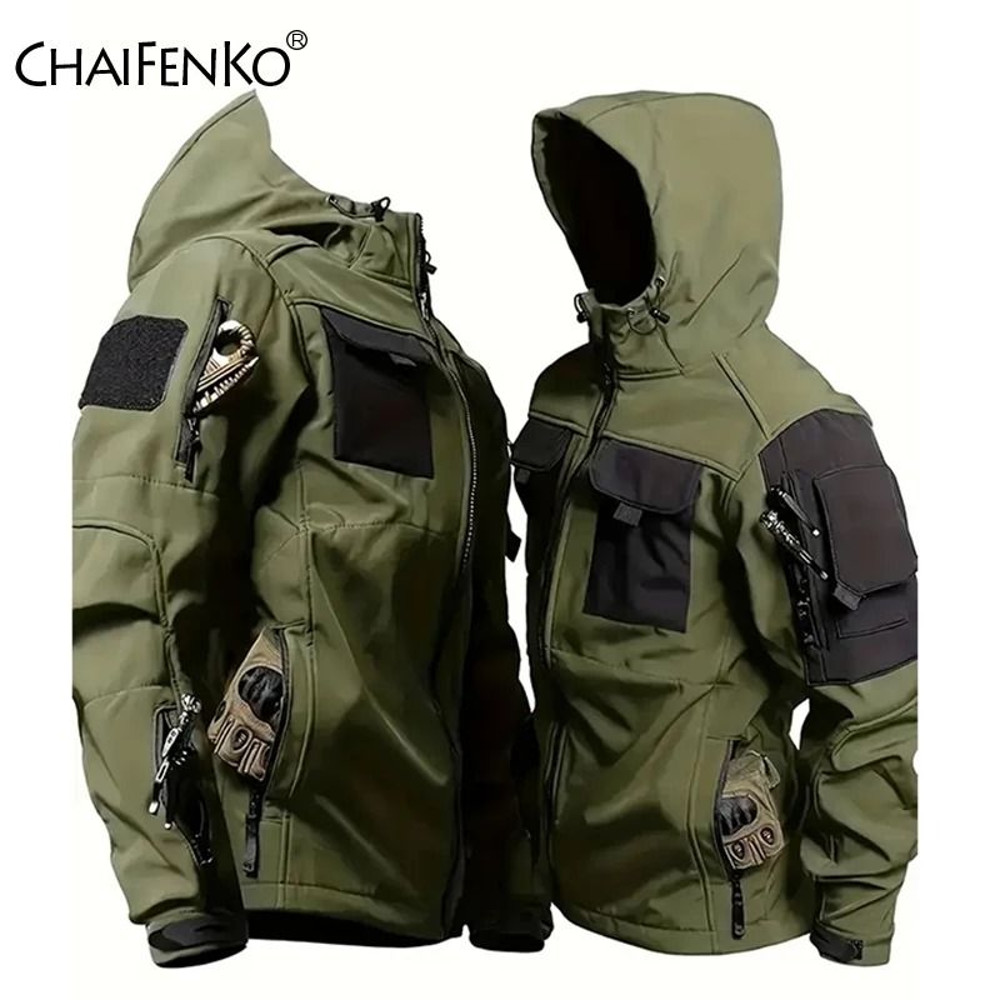 Men Lurker Shark Skin Soft Shell Tactical Jacket Waterproof Fleece Hooded Coat Outdoor Solid Pocket 0