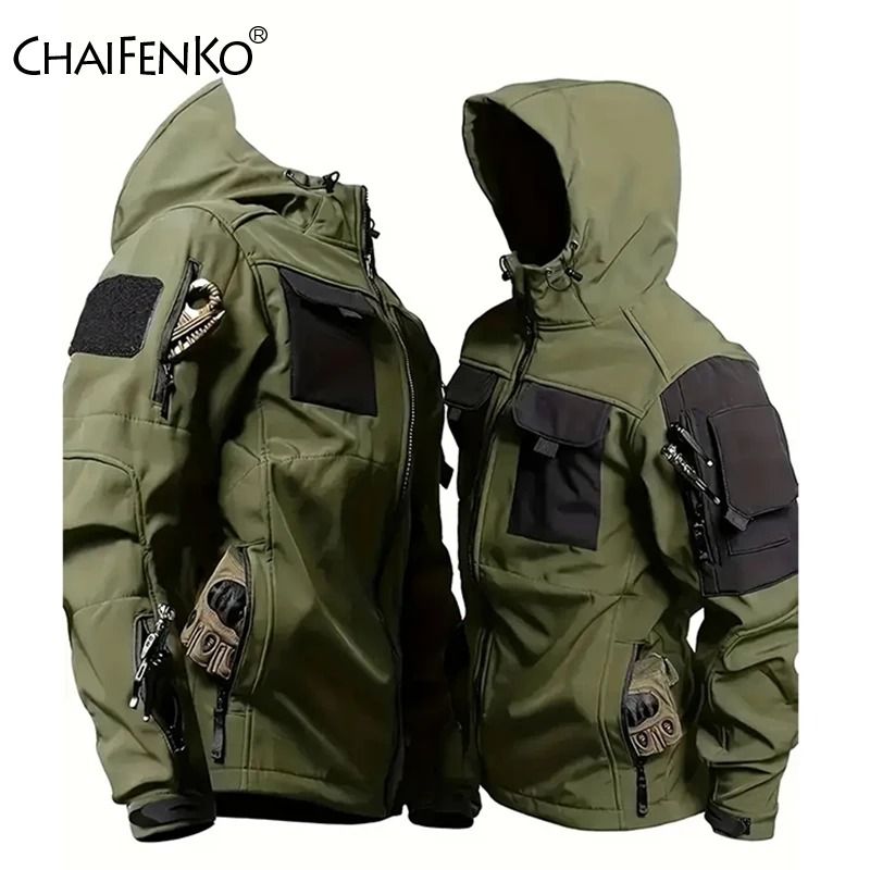Men Lurker Shark Skin Soft Shell Tactical Jacket Waterproof Fleece Hooded Coat Outdoor Solid Pocket 0