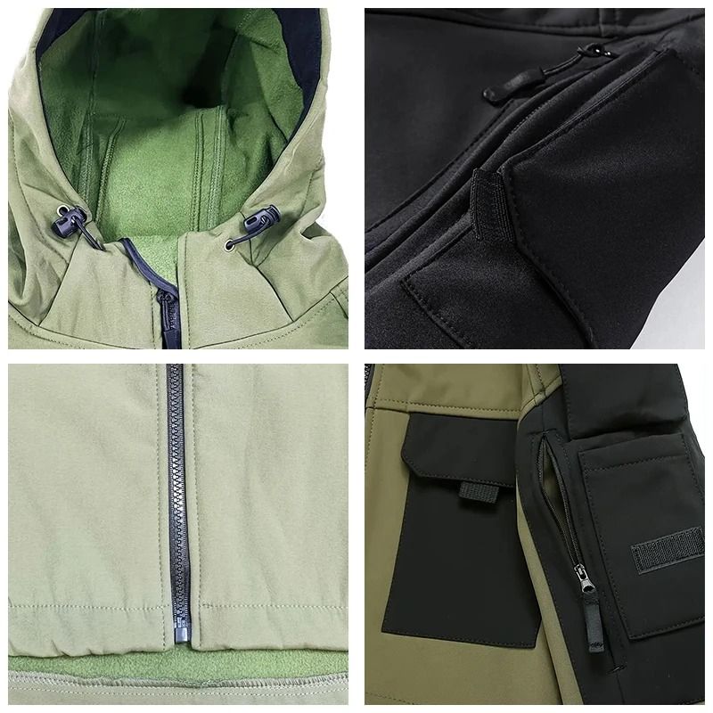 Men Lurker Shark Skin Soft Shell Tactical Jacket Waterproof Fleece Hooded Coat Outdoor Solid Pocket 5