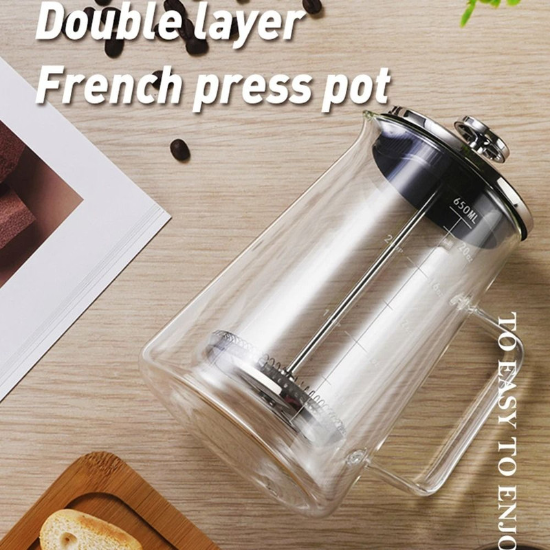 High Borosilicate Glass French Press Coffee Pot Double Layer Insulated 350ML 650ML 1000ML 2