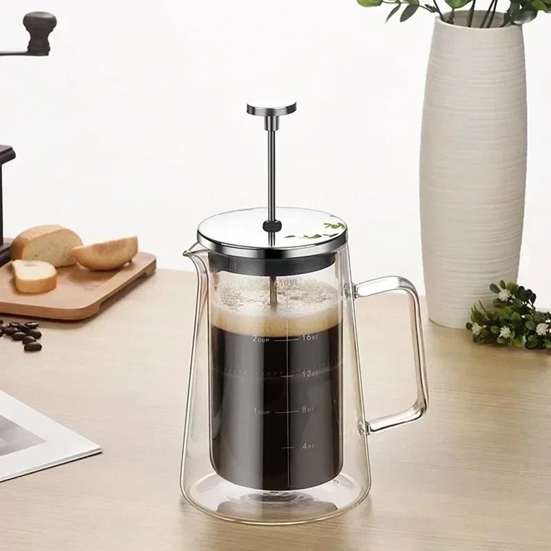High Borosilicate Glass French Press Coffee Pot Double Layer Insulated 350ML 650ML 1000ML 3