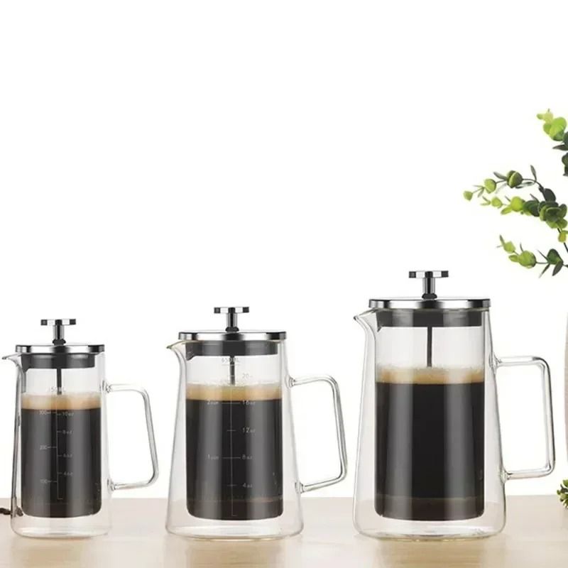 High Borosilicate Glass French Press Coffee Pot Double Layer Insulated 350ML 650ML 1000ML 4