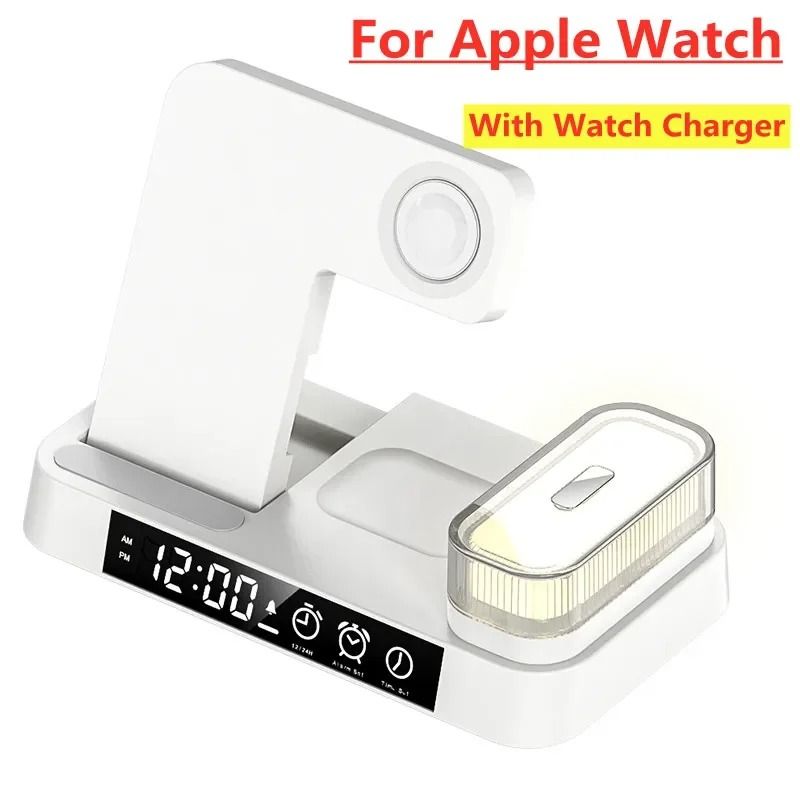 30W 3 In 1 Wireless Charger Stand Pad Alarm Clock Night Light Fast Charging Station Dock 10