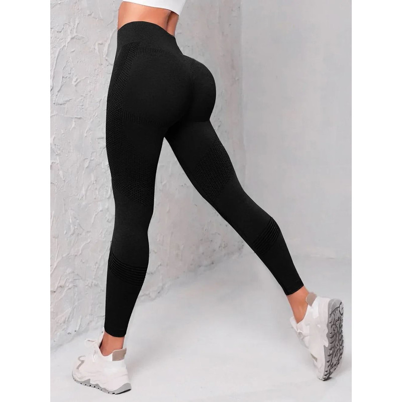 Elastic High Waist Leggings Women Knitted Solid Seamless Butt Lift Fitness Yoga Gym Sports Leggings 4