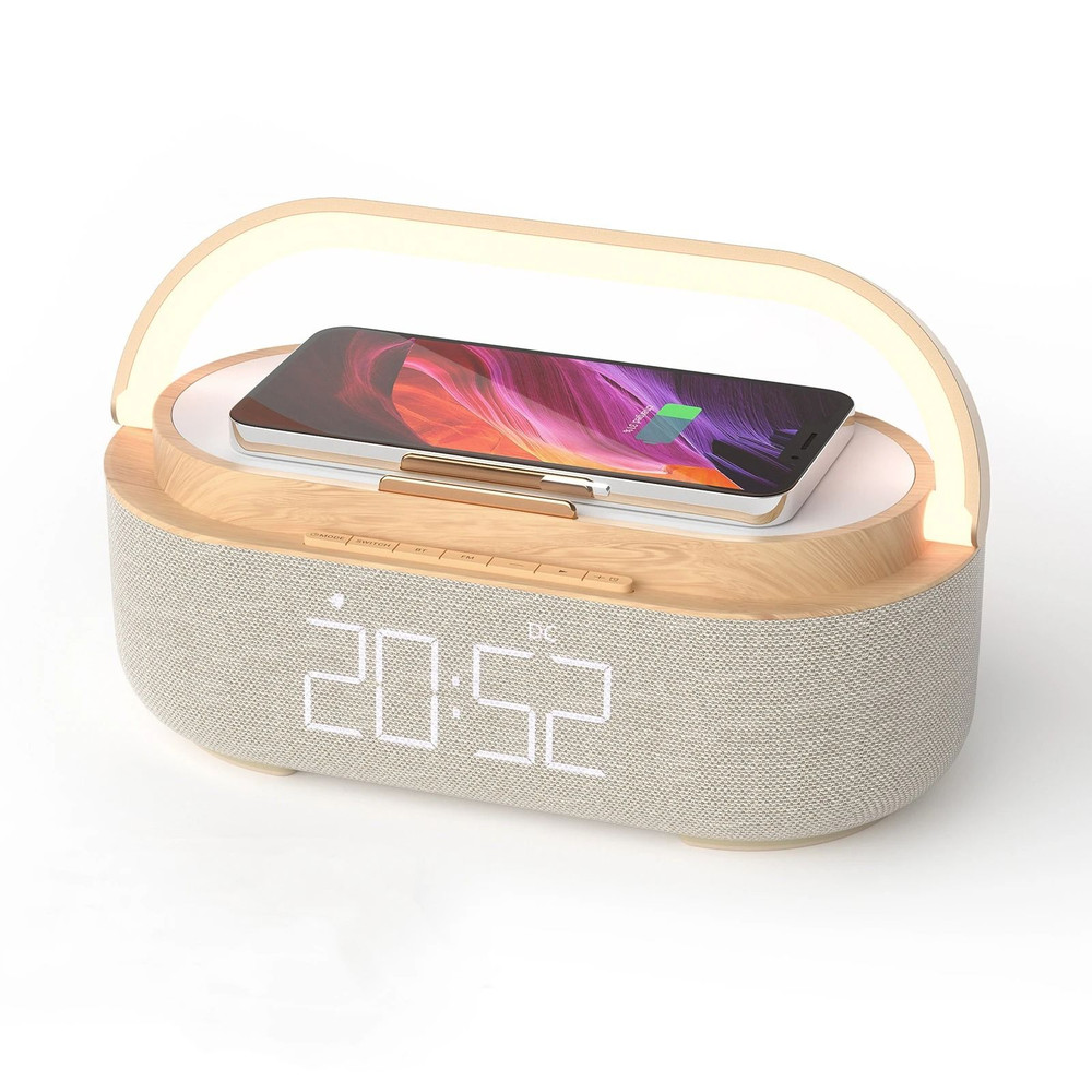 Bluetooth Speaker With Wireless Charger FM Radio And Dimmable Light Portable Dual Speaker 6