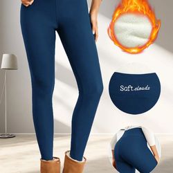 blue thick winter leggings women high waist warm velvet pants