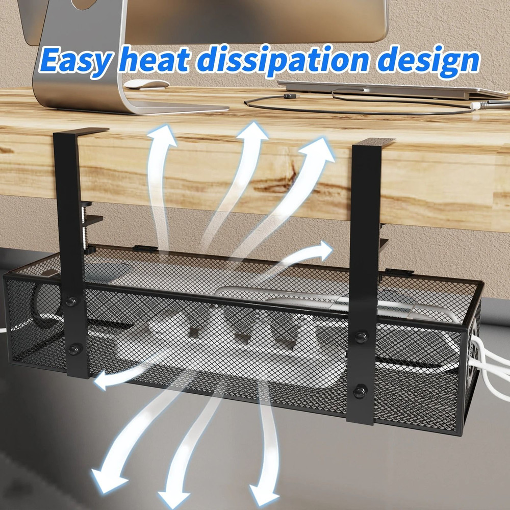 Under Desk Box Tray Black Wire Management Cord Organizer Clamp Mount 5