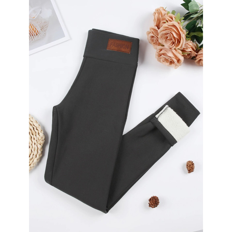 Winter Warm Leather Label Leggings Women High Waist Skinny Stretch Pants 13