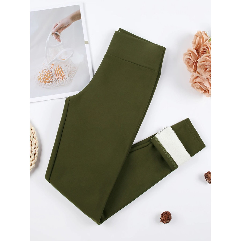 Winter Warm Leather Label Leggings Women High Waist Skinny Stretch Pants 16