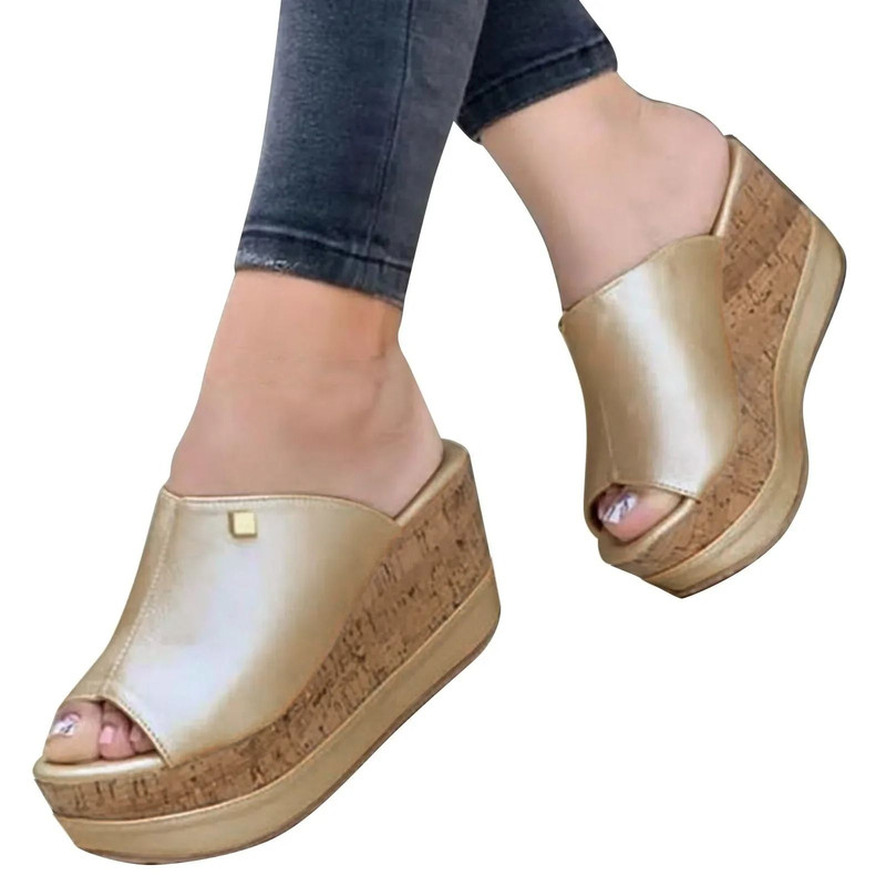 Womens Roman Wedge Sandals With Solid Color Platform Design 4