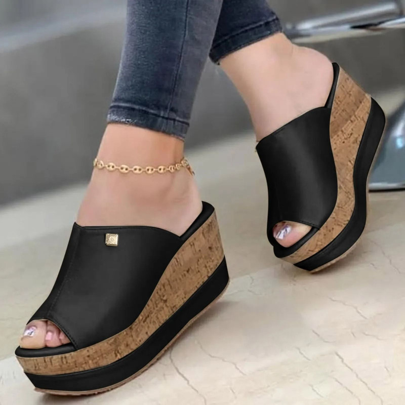 Womens Roman Wedge Sandals With Solid Color Platform Design 5