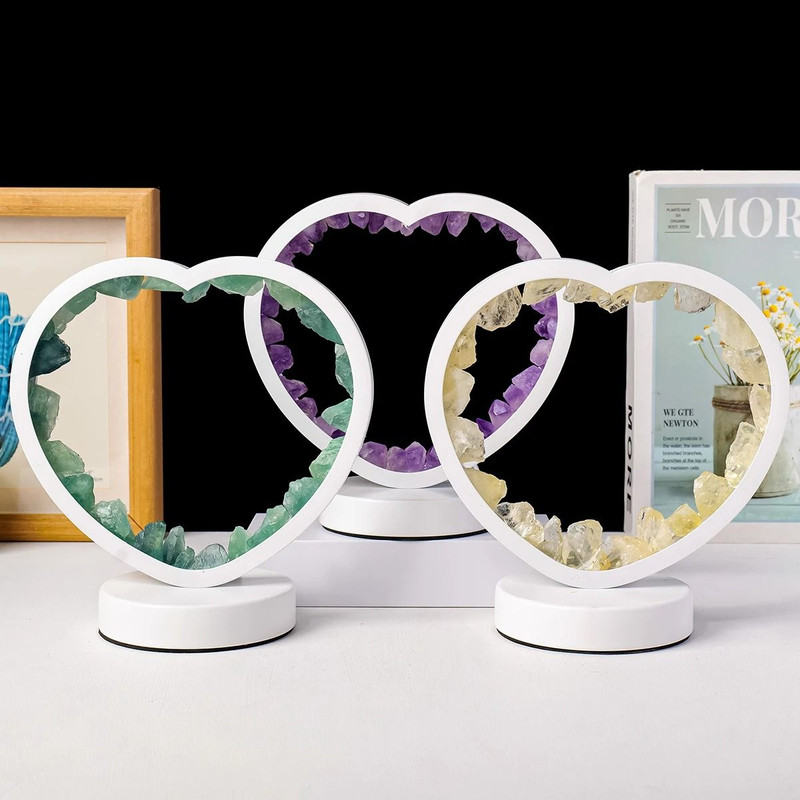 Bedside Heart Lamp With Natural Quartz And Amethyst Crystals For Bedroom And Desk 1