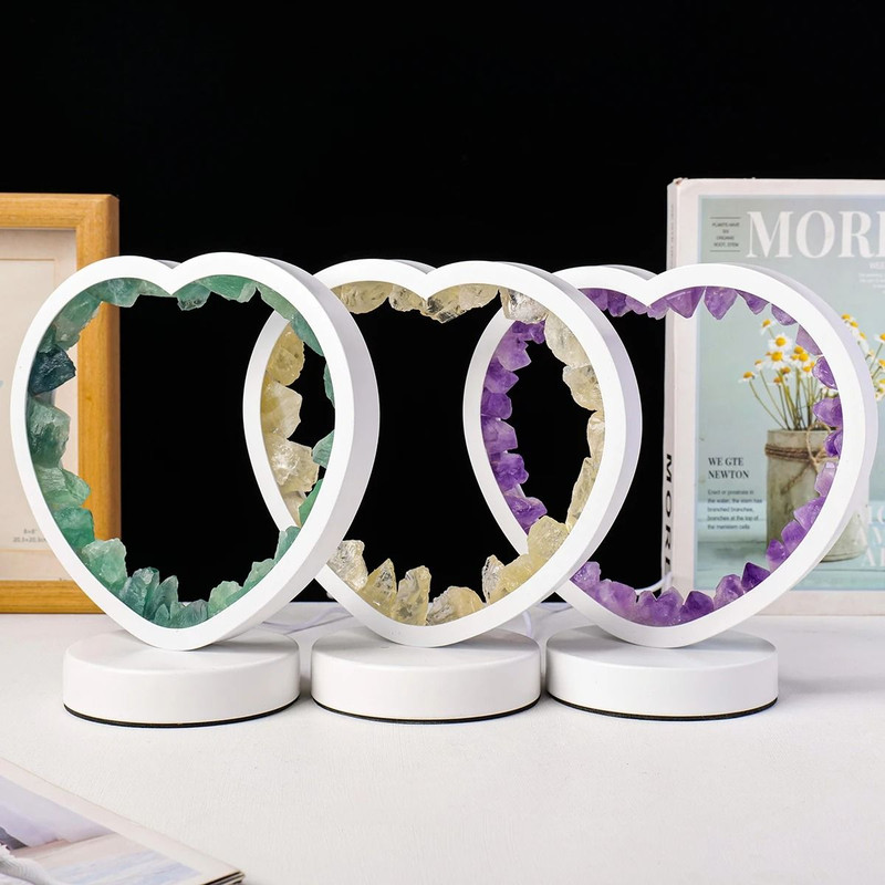 Bedside Heart Lamp With Natural Quartz And Amethyst Crystals For Bedroom And Desk 3