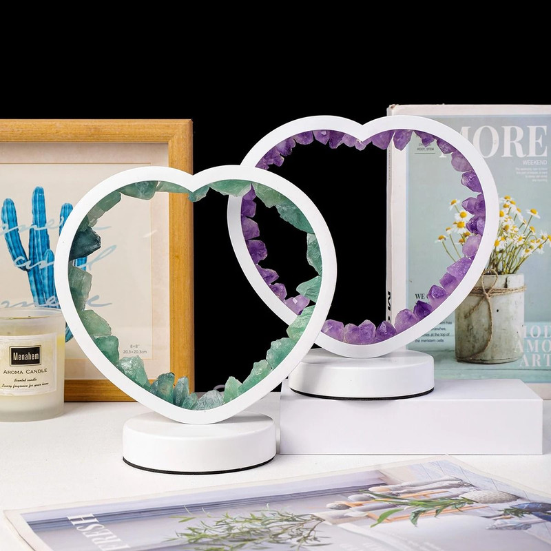 Bedside Heart Lamp With Natural Quartz And Amethyst Crystals For Bedroom And Desk 5