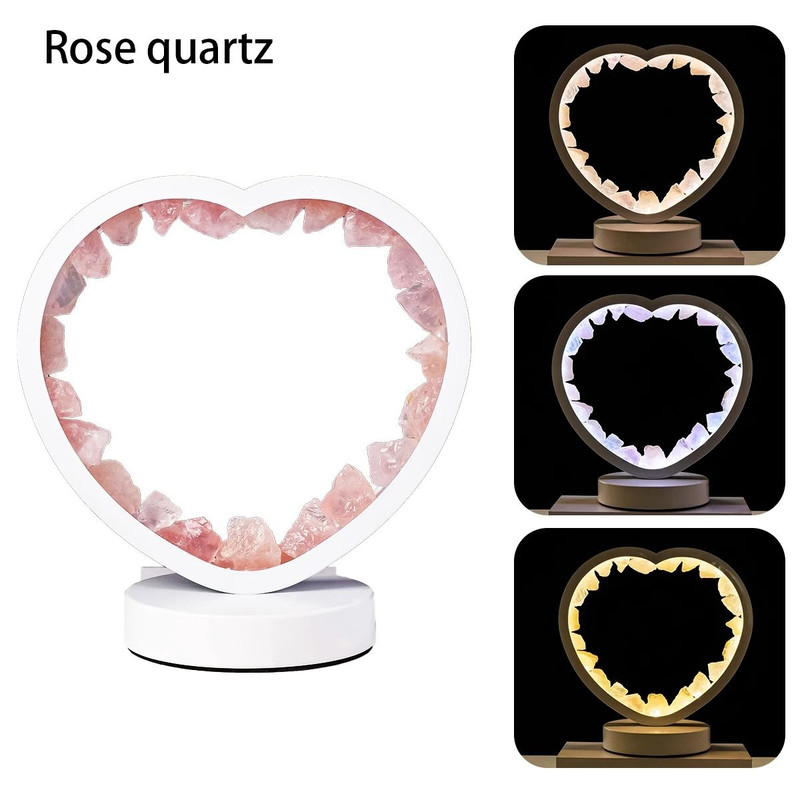 Bedside Heart Lamp With Natural Quartz And Amethyst Crystals For Bedroom And Desk 6
