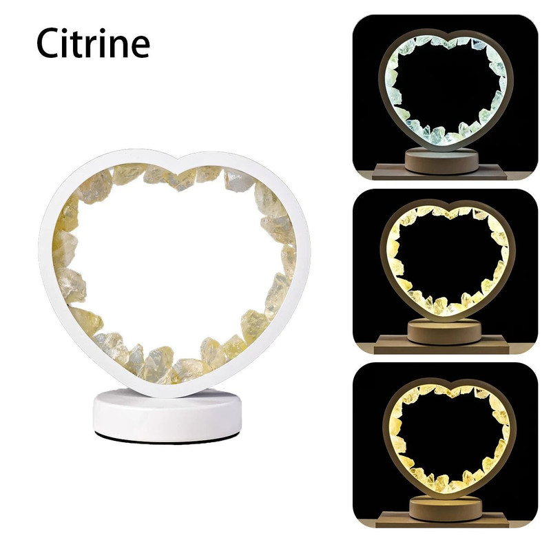 Bedside Heart Lamp With Natural Quartz And Amethyst Crystals For Bedroom And Desk 7