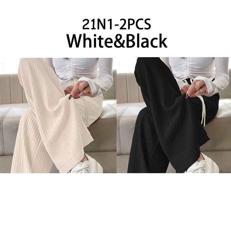 Summer Bubble Milk Puff Cloud High Waist Wide Leg Pants Women 8