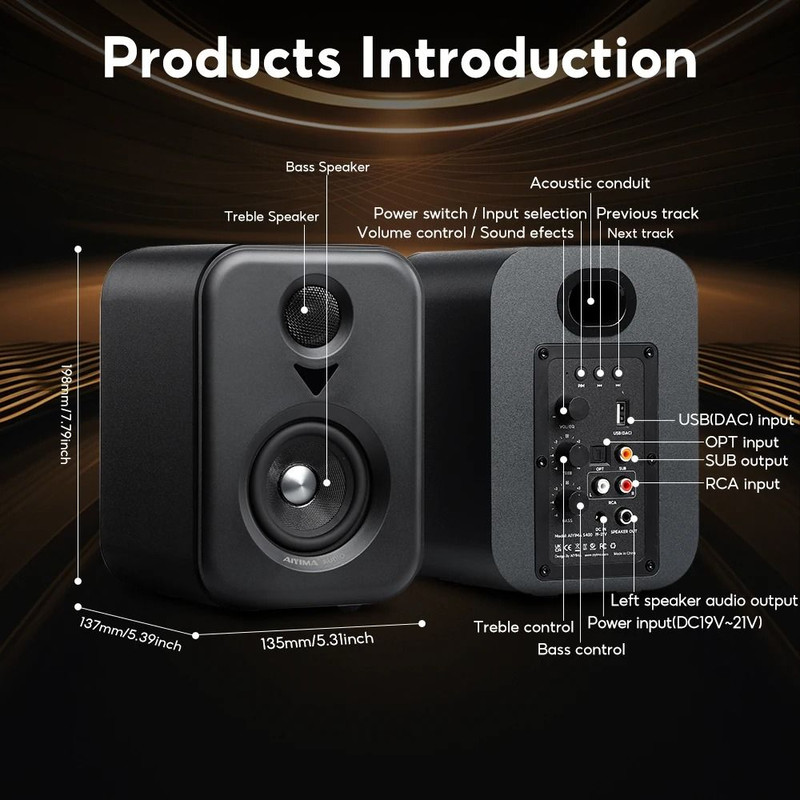 AIYIMA S400 Active Bookshelf Speakers Bluetooth USB DAC HiFi Studio Monitor With Subwoofer System F 4