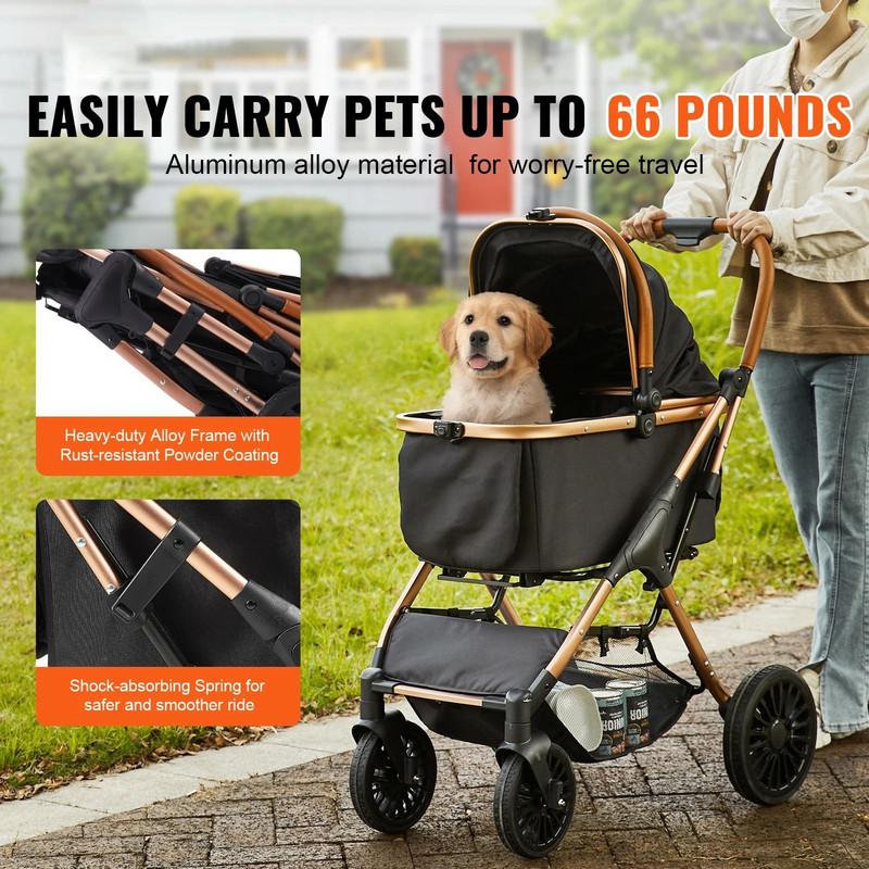 Foldable Pet Stroller With Brakes And Detachable Carrier For Small To Medium Dogs Up To 66 Lbs 1