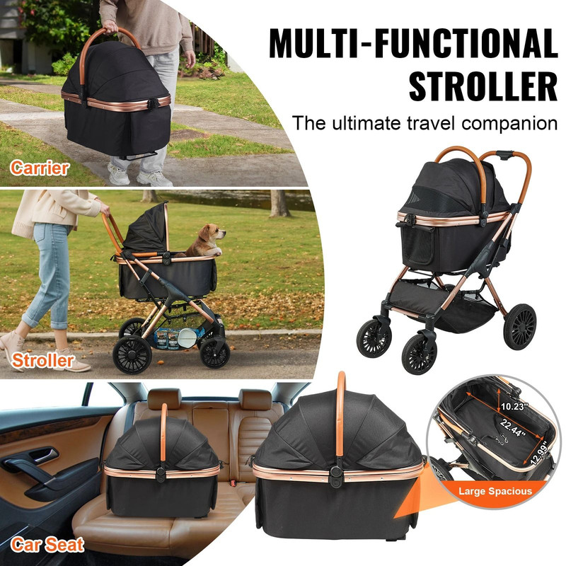 Foldable Pet Stroller With Brakes And Detachable Carrier For Small To Medium Dogs Up To 66 Lbs 5