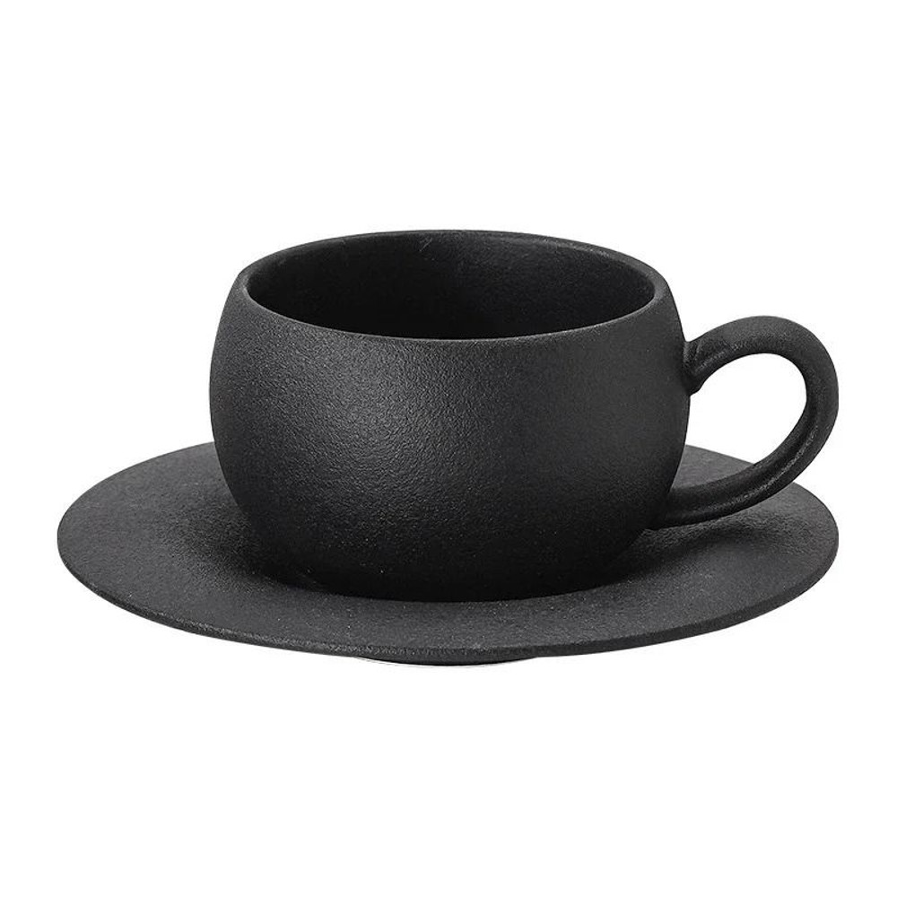Japanese Style Ceramic Coffee Cup And Saucer Set In Black Or White Egg Shaped Design 6