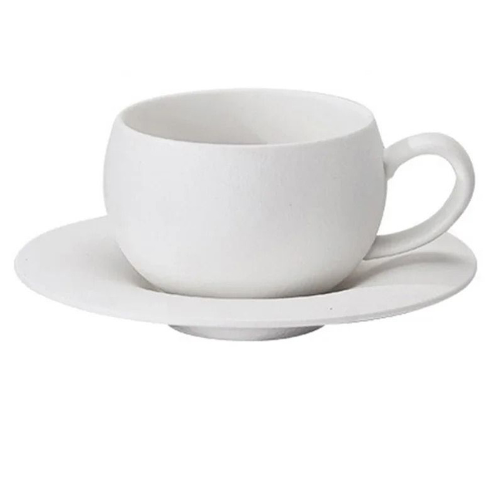 Japanese Style Ceramic Coffee Cup And Saucer Set In Black Or White Egg Shaped Design 7