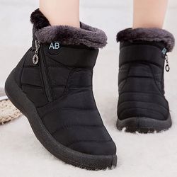 womens winter ankle boots with fur lining low heel waterproof snow shoes