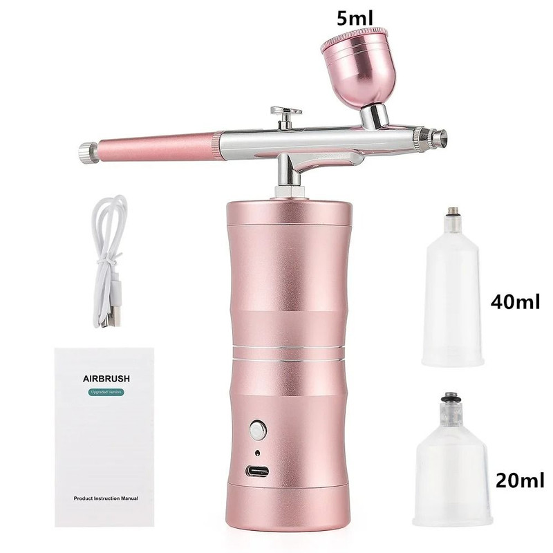 Mini Airbrush Kit 03mm Pink Air Compressor For Nail Art Tattoos Crafts And Cake Decorating 9