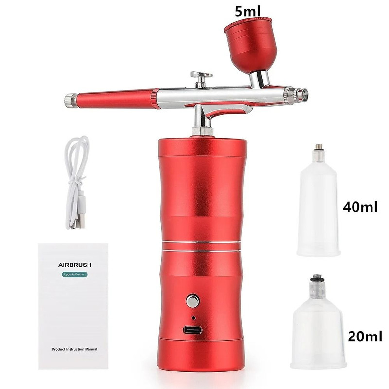 Mini Airbrush Kit 03mm Pink Air Compressor For Nail Art Tattoos Crafts And Cake Decorating 11