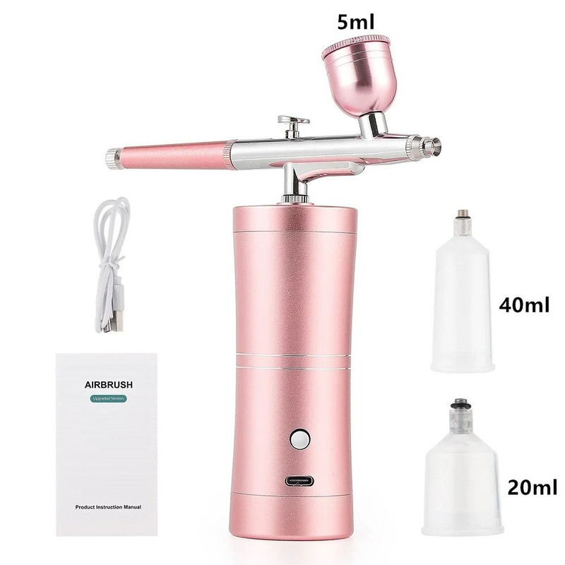 Mini Airbrush Kit 03mm Pink Air Compressor For Nail Art Tattoos Crafts And Cake Decorating 13