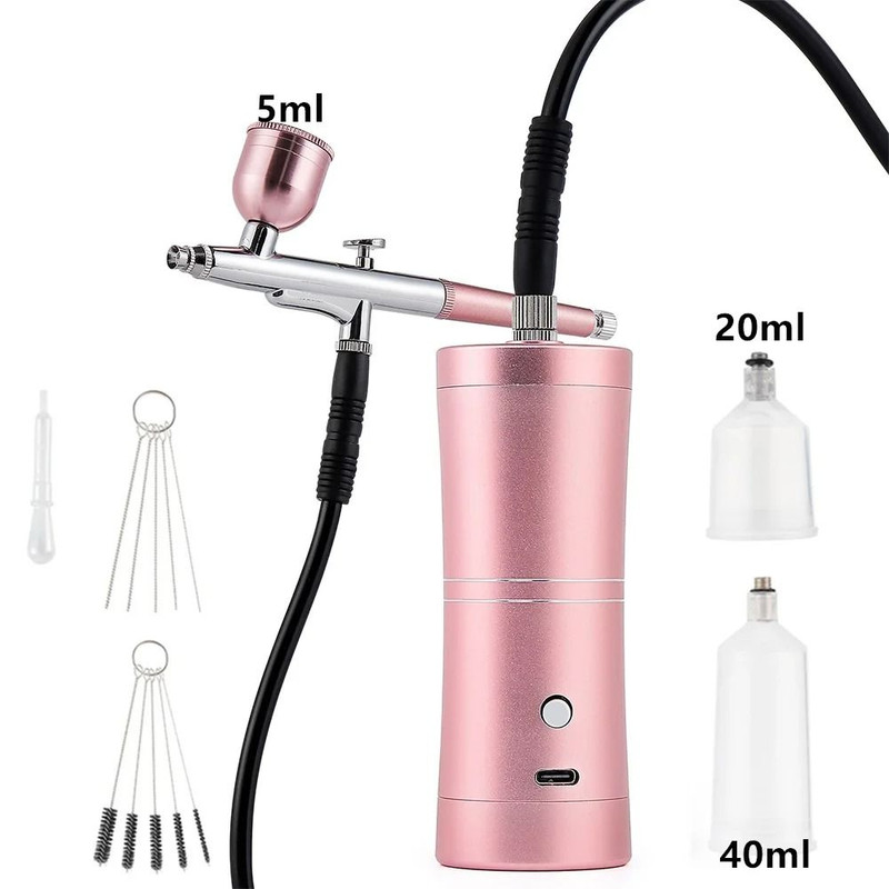 Mini Airbrush Kit 03mm Pink Air Compressor For Nail Art Tattoos Crafts And Cake Decorating 15