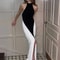 Blifanbo Patchwork Sleeveless Split Maxi Dress Women Fashion Contrast Color Halter Backless Ruched 1