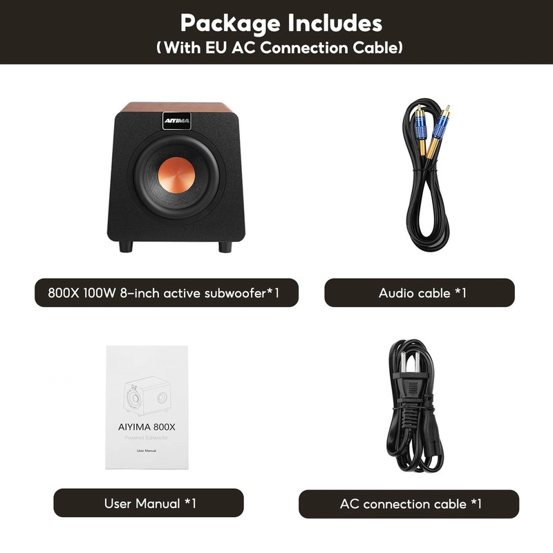 AIYIMA 800X 8 Inch 150W Active Subwoofer With RCA AUX LFE Inputs 6