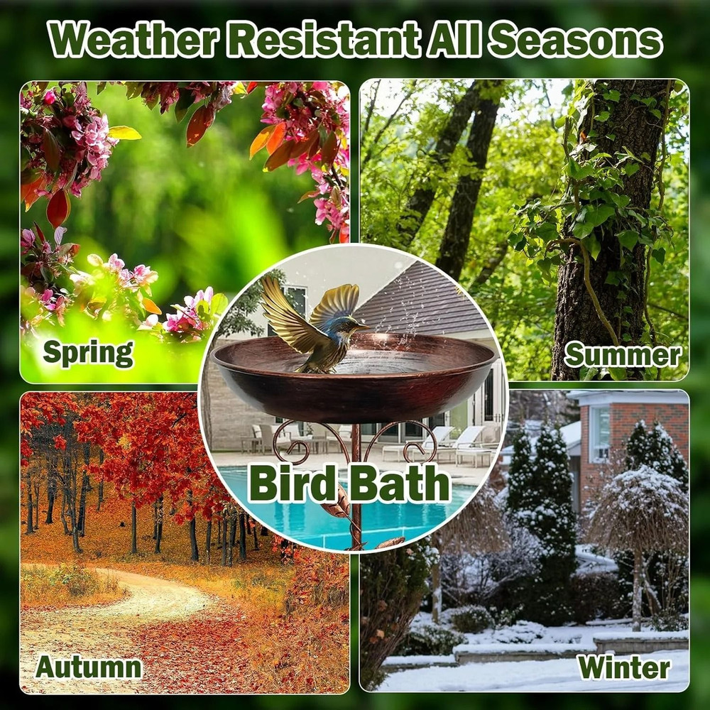 Garden Birdbath Sturdy Iron Standing Outdoor Vintage Bird Bath Bowl For Patio Yard 4