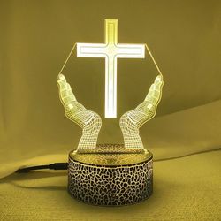 jesus cross led night light 3d optical illusion table lamp