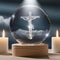 Illuminated Jesus And Virgin Mary Crystal Ball Set With Cross 0