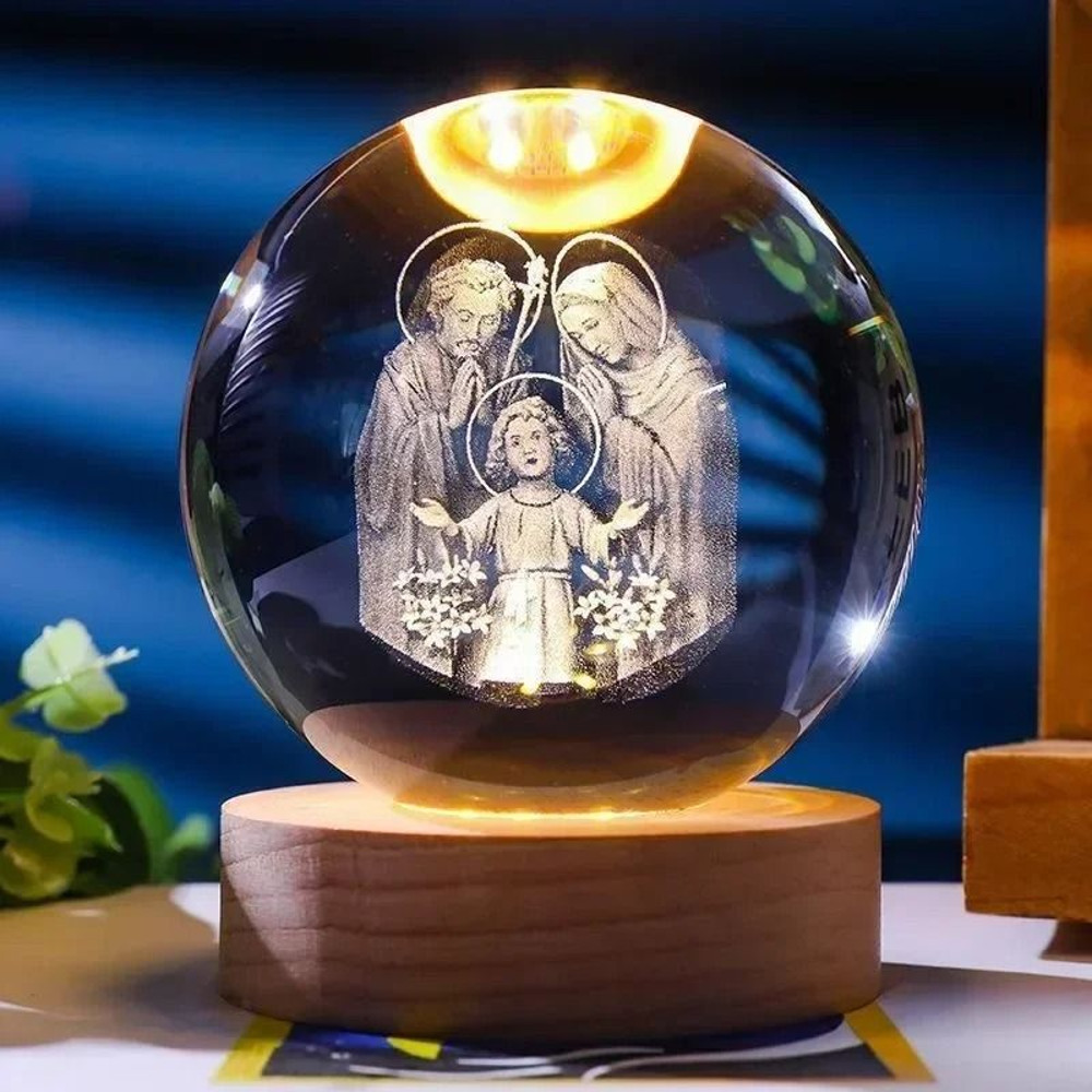 Illuminated Jesus And Virgin Mary Crystal Ball Set With Cross 1