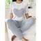 Womens Heart Print Pajama Set Round Neck Short Sleeve Top With Long Pants Sleepwear 7