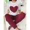 Womens Heart Print Pajama Set Round Neck Short Sleeve Top With Long Pants Sleepwear 8