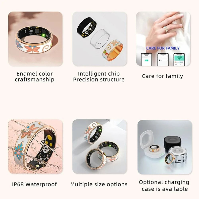 R18 Womens Stainless Steel Smart Ring With Color Enamel Design And Fitness Tracking 1