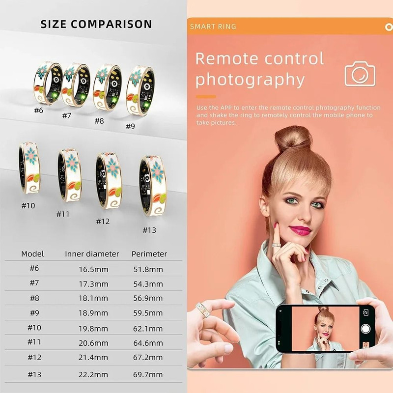 R18 Womens Stainless Steel Smart Ring With Color Enamel Design And Fitness Tracking 5