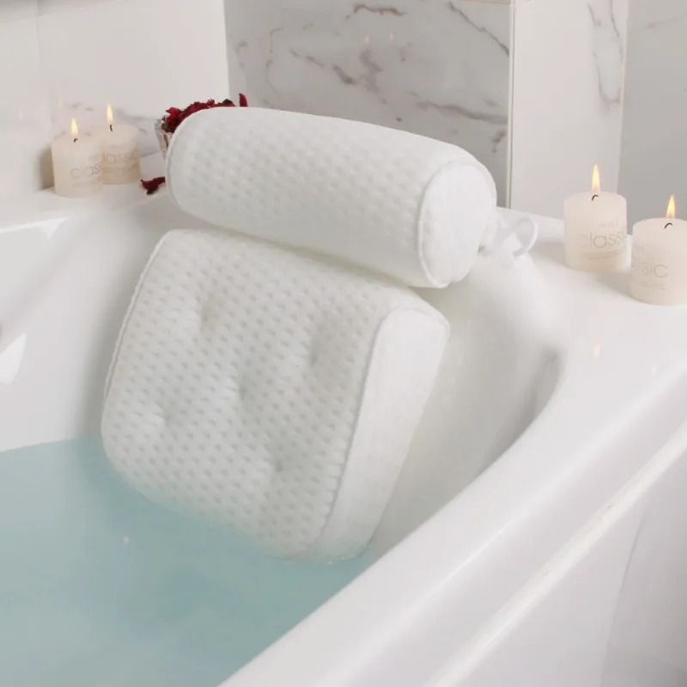 Memory Foam Bath Pillow With Non Slip Suction Cups For Neck Head And Back Support 0